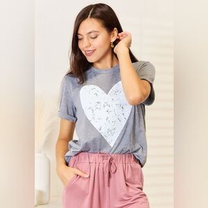 Simply Love Heart Graphic Cuffed Short Sleeve T-Shirt